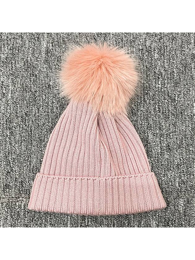 Kids Logo Patch Pom Wool Beanie Light Pink 3B00014 M1131 51A - MONCLER - BALAAN 3