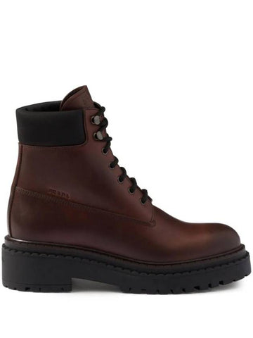 Logo Debossed Leather Walker Boots Ebony - PRADA - BALAAN 1