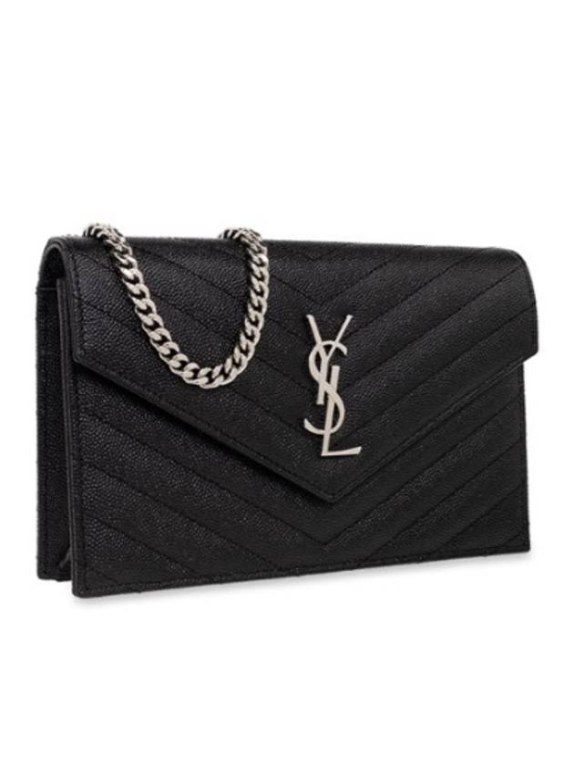 Cassandre Envelope Chain Shoulder Bag In Grain De Poudre Leather Noir - SAINT LAURENT - BALAAN 4