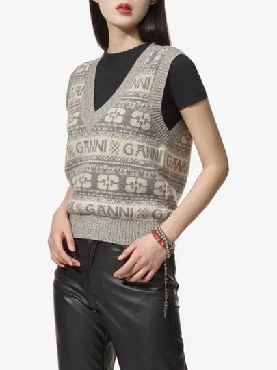 Multi Logo Striped Knit Vest Grey - GANNI - BALAAN 2