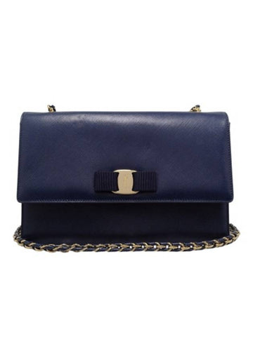 Ferragamo 21 E480 gold bara decorated navy genie chain cross bag - SALVATORE FERRAGAMO - BALAAN 1