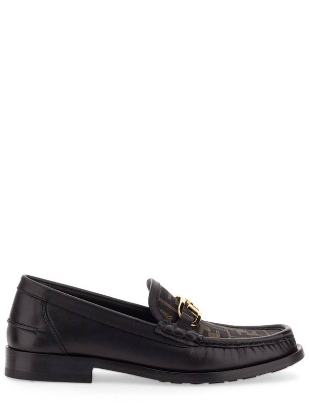 FF O Rock Fabric Leather Loafers Black Brown - FENDI - BALAAN 4