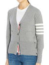 Milano Stitch 4 Bar Classic V Neck Fine Merino Wool Cardigan Grey - THOM BROWNE - BALAAN 4