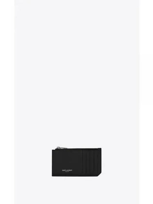 Leather Zipper Classic Fragment Card Wallet Black - SAINT LAURENT - BALAAN 2