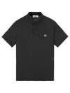 Men's Logo Patch Short Sleeve Cotton Polo Shirt Black - STONE ISLAND - BALAAN 2