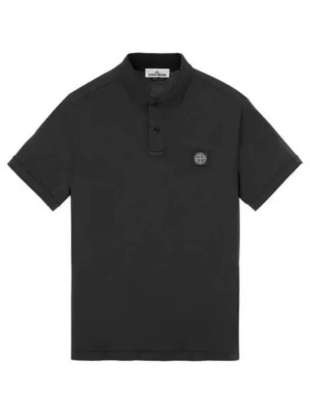 Men's Logo Patch Short Sleeve Cotton Polo Shirt Black - STONE ISLAND - BALAAN 2