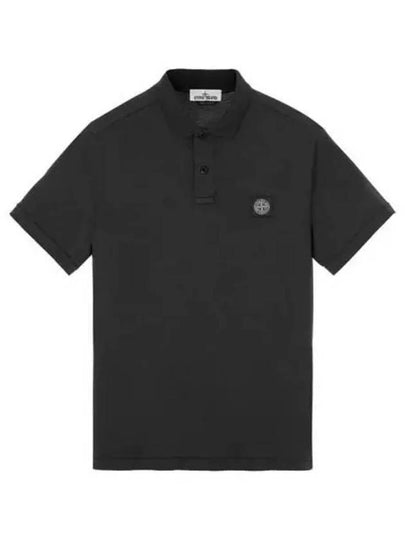 Men's Logo Patch Short Sleeve Cotton Polo Shirt Black - STONE ISLAND - BALAAN 2