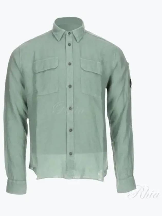 Linen Pocket Long Sleeve Shirt Green - CP COMPANY - BALAAN 2