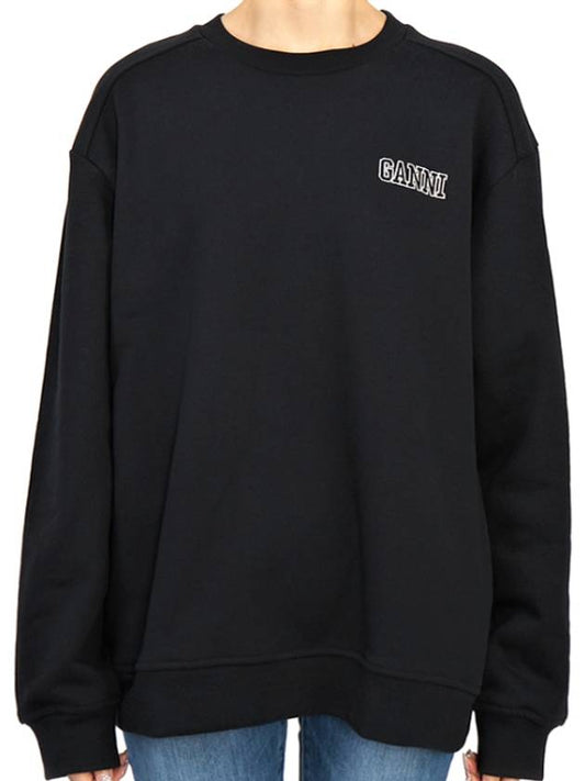 Embroidered Logo Cotton Sweatshirt Black - GANNI - BALAAN 2