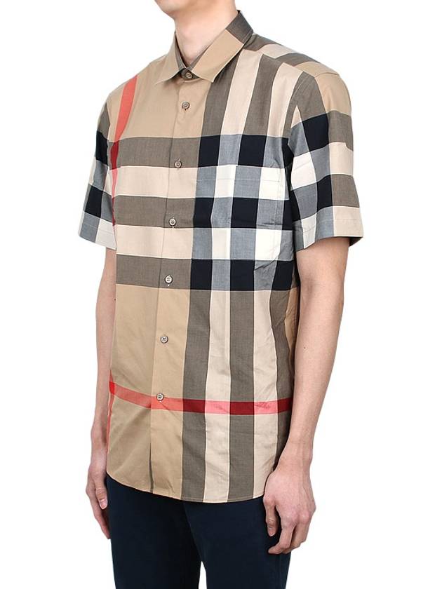 Men's Check Motif Cotton Short Sleeve Shirt Beige - BURBERRY - BALAAN 5