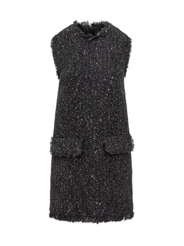 Cotton Tweed Sleeveless Midi Dress Black - MSGM - BALAAN 1