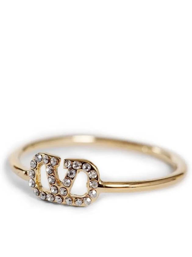 V Logo Signature Metal Crystal Ring Gold - VALENTINO - BALAAN 4