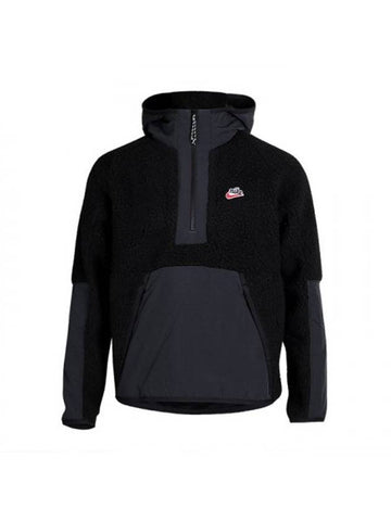 Sherpa Fleece Half Zip-Up Hoodie Black - NIKE - BALAAN 1