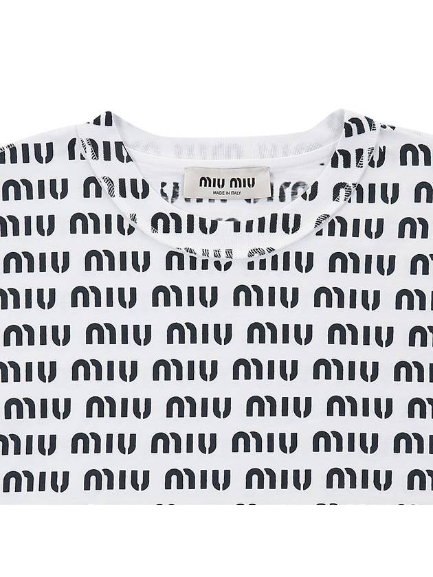 Women's Allover Logo Print Crop Cotton Short Sleeve T-Shirt White - MIU MIU - BALAAN 4