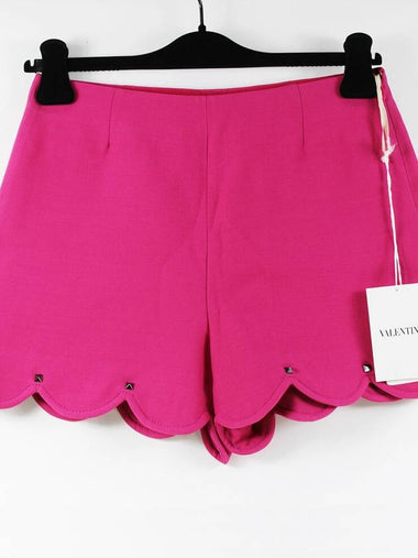 Women's Silk Wool Rockstuds Scalloped Short Pants IT38 Shorts QB3RF0L51CF - VALENTINO - BALAAN 1