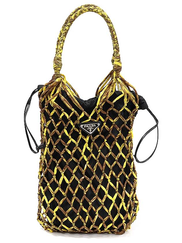 1BC092 Black Tesuto Nylon Silver Triangle Printed Net Mesh Bucket Tote Bag - PRADA - BALAAN 1