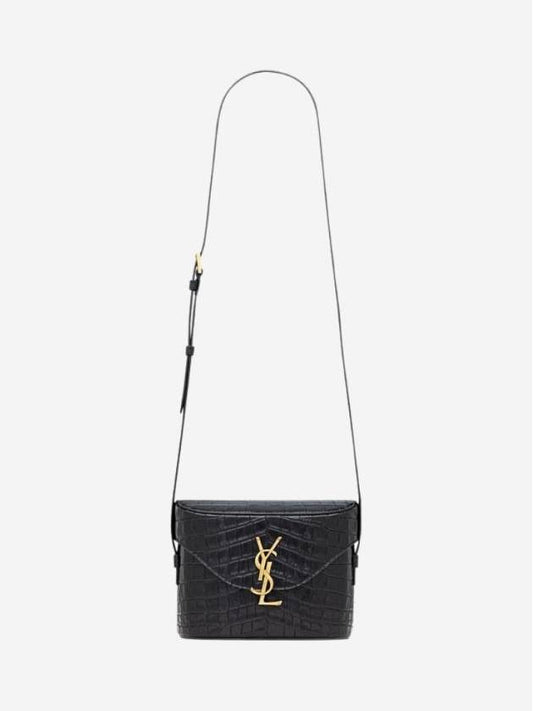 June Box Crocodile Embossed Leather Shoulder Bag Black - SAINT LAURENT - BALAAN 1