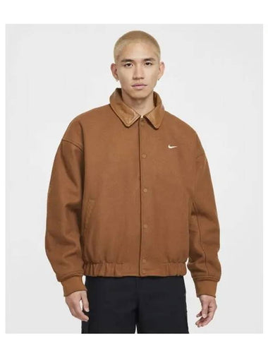 Solo Swoosh Wool Varsity Bomber Jacket Light British Tan - NIKE - BALAAN 1