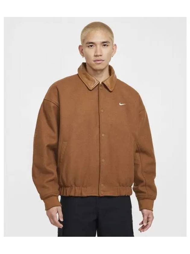 Solo Swoosh Wool Varsity Jacket M Light British Tan Orewood Brown Black White FZ1169 281 - NIKE - BALAAN 2