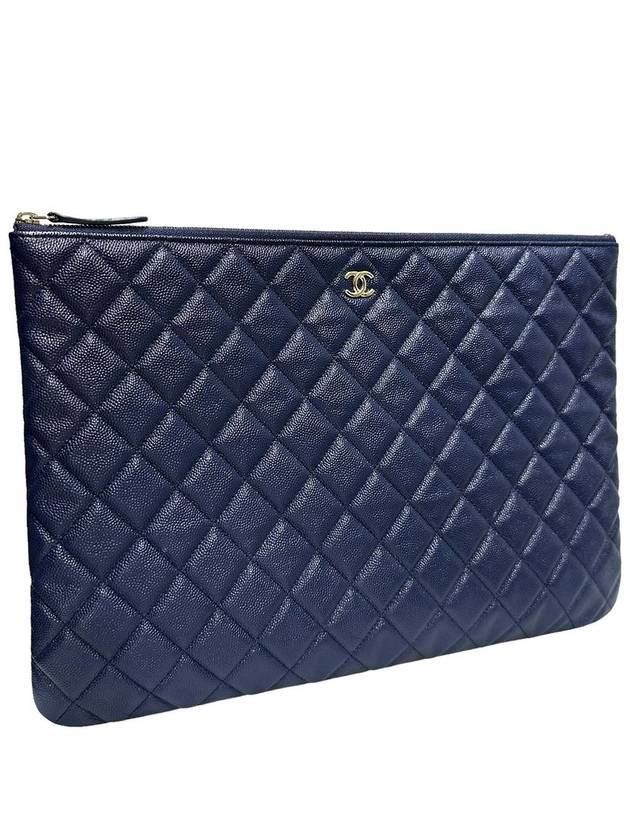 Women s A82552 Cavier Skin Classic Navy Leather Gold Plated COCO Logo Large Clutch - CHANEL - BALAAN 2