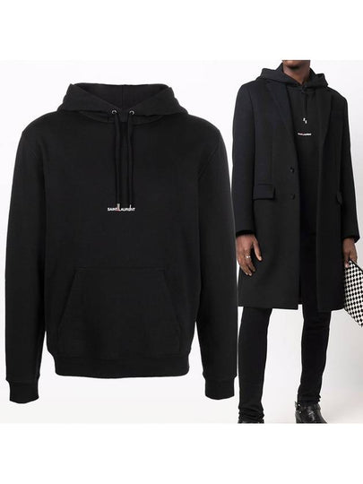 Men's Chest Small Logo Hoodie Black - SAINT LAURENT - BALAAN 2