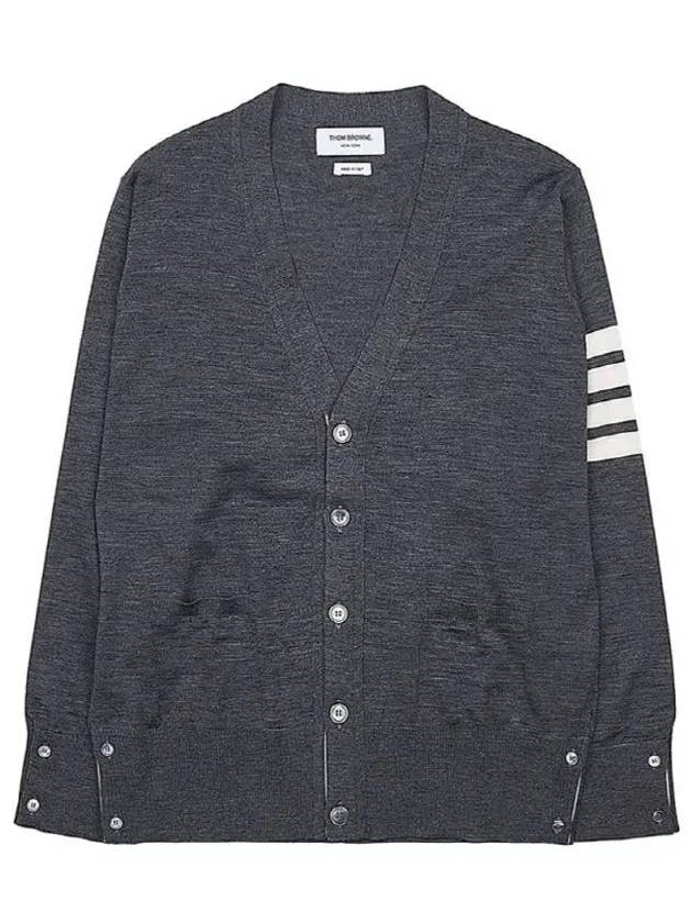 Men's Sustainable Classic Diagonal Wool Cardigan Medium Grey - THOM BROWNE - BALAAN 2