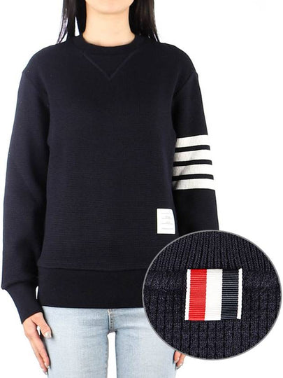 4-Bar Striped Waffle Wool Cashmere Pullover Knit Top Navy - THOM BROWNE - BALAAN 2