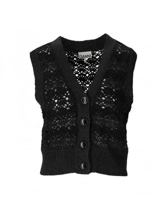 23 CROPCHET VNECK VEST K1821 099 Crochet Knit Vest - GANNI - BALAAN.