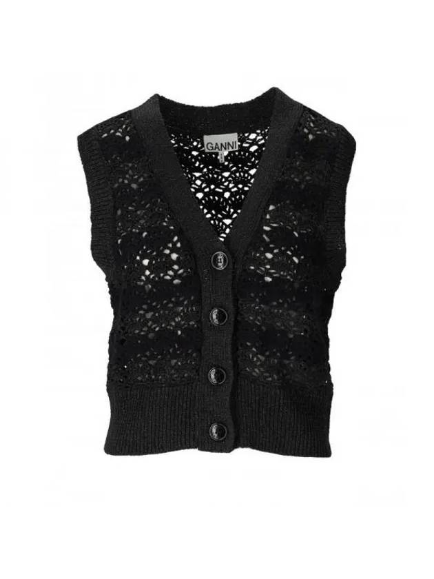 Crochet V-Neck Knit Vest Black - GANNI - BALAAN 1