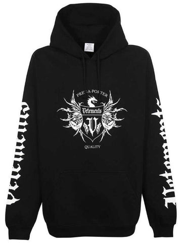 Label Gothic Logo Lettering Hoodie Black - VETEMENTS - BALAAN 1