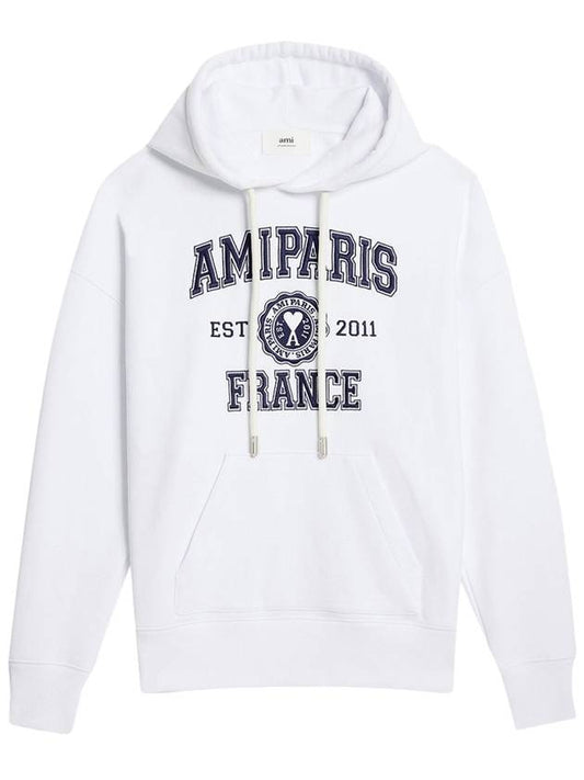 Paris France Oversized Organic Cotton Fleece Hoodie White - AMI - BALAAN 2