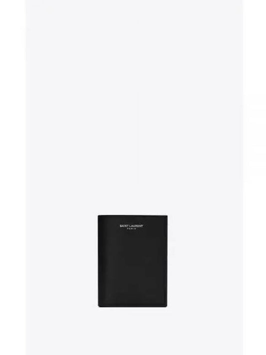 Logo Grain Leather Half Wallet Black - SAINT LAURENT - BALAAN 2