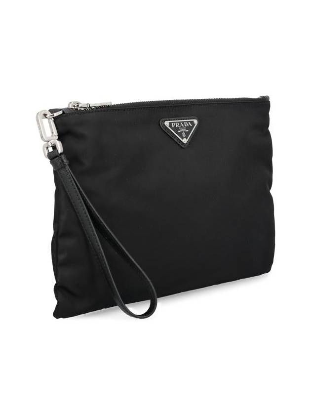 Re-Nylon and Saffiano Leather Clutch Bag Black - PRADA - BALAAN 4