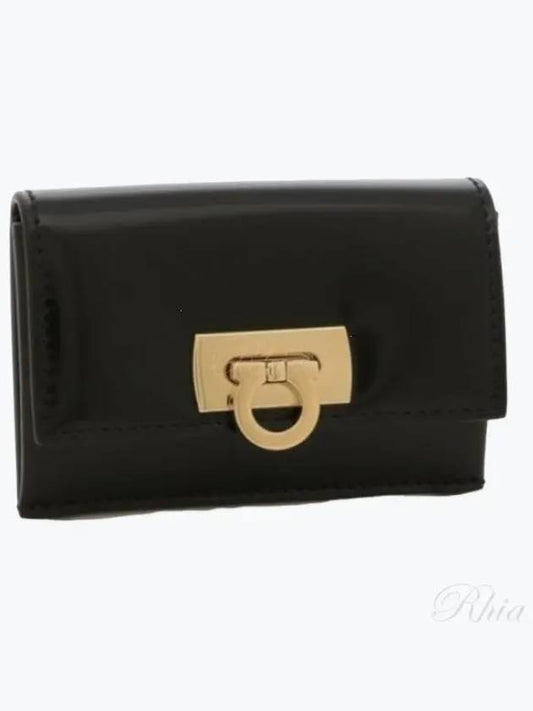 Women's Logo Closure Card Wallet Black - SALVATORE FERRAGAMO - BALAAN 2