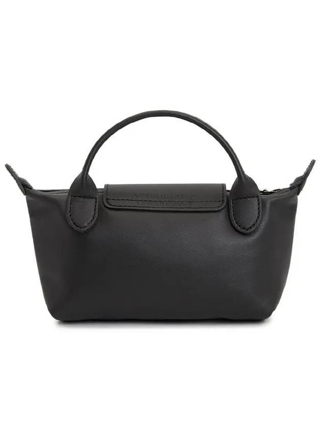 Le Pliage Logo Leather Tote Bag Black - LONGCHAMP - BALAAN 4