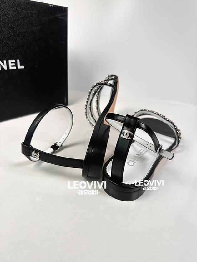 Cubic CC Logo Chain Strap Sandals Black 38 G39646 - CHANEL - BALAAN 6