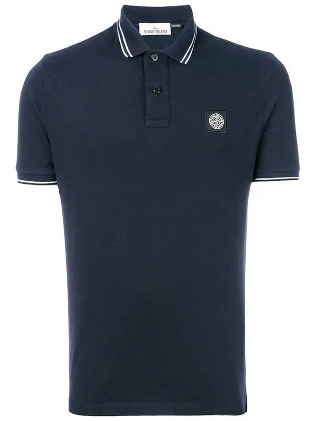 Men's Two Line Wappen Patch Cotton Short Sleeve Polo Shirt Navy - STONE ISLAND - BALAAN 3