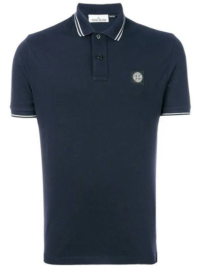 Men's Two Line Wappen Patch Cotton Short Sleeve Polo Shirt Navy - STONE ISLAND - BALAAN 2