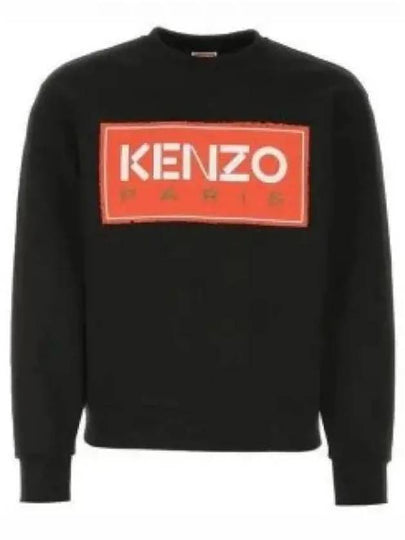 Paris Logo Patch Print Round Neck Cotton Sweatshirt Black - KENZO - BALAAN 2