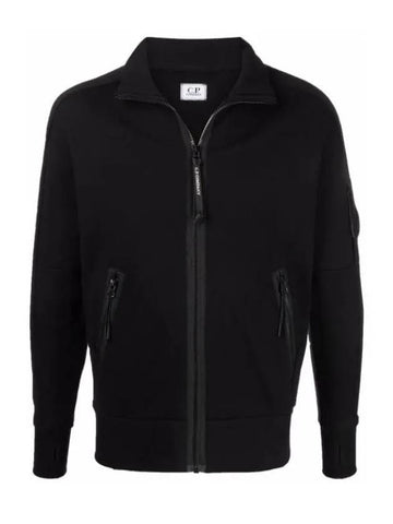 Lens Wappen Diagonal Fleece Zip-Up Jacket Black - CP COMPANY - BALAAN 1