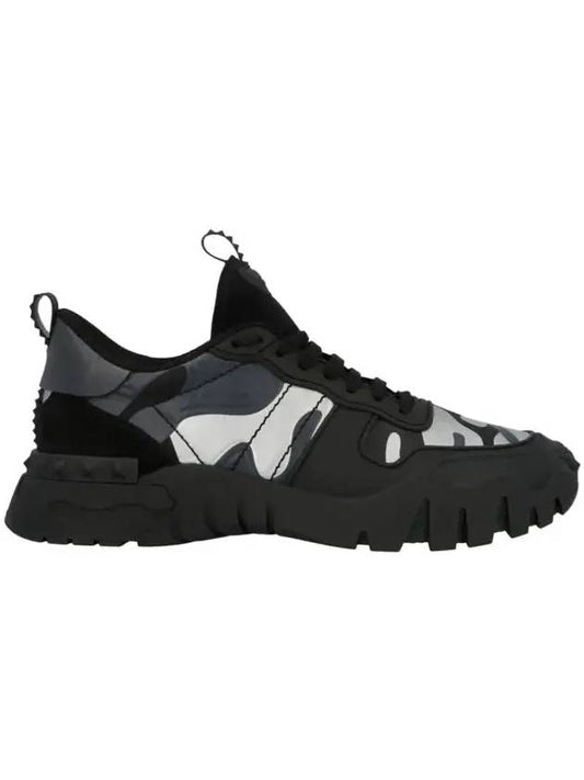 Camouflage Rockrunner Plus Low Top Sneakers Black - VALENTINO - BALAAN.