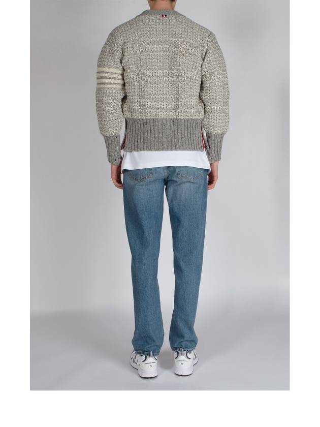 Mohair Tweed 4-Bar Classic V-neck Cardigan Light Grey - THOM BROWNE - BALAAN 6