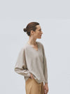 women's wool V-neck knit top beige - LEHEE CASHMERE - BALAAN 2