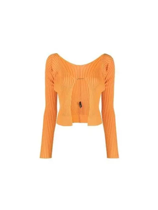 La Maille Pralu Longue Micro Charm Logo Cardigan Light Orange - JACQUEMUS - BALAAN 2