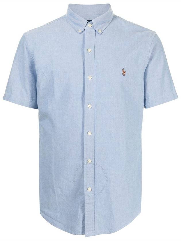 Embroidered Logo Oxford Short Sleeve Shirt Blue - POLO RALPH LAUREN - BALAAN 2