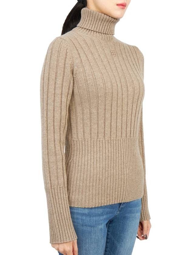 Ribbed Knit Turtleneck Beige Turf Melange - TORY BURCH - BALAAN 4