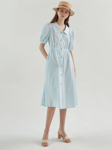 Anna cotton puff short sleeve long shirt dress_sky blue - ARIFF - BALAAN 1