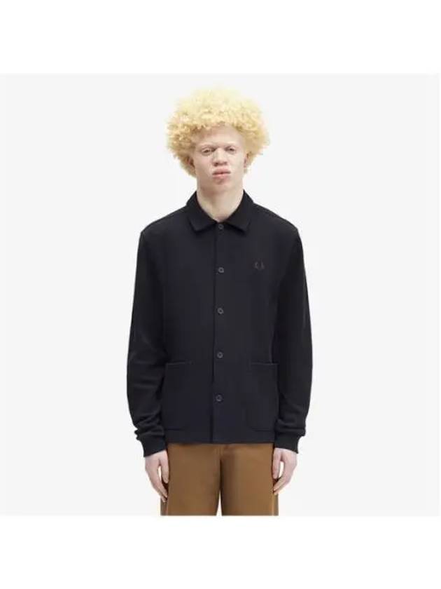 Fred Perry Sharp Button Through Long Sleeve Polo Shirt Navy AFPM2436598 608 - FRED PERRY - BALAAN 1