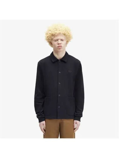 Fred Perry Sharp Button Through Long Sleeve Polo Shirt Navy AFPM2436598 608 - FRED PERRY - BALAAN 1