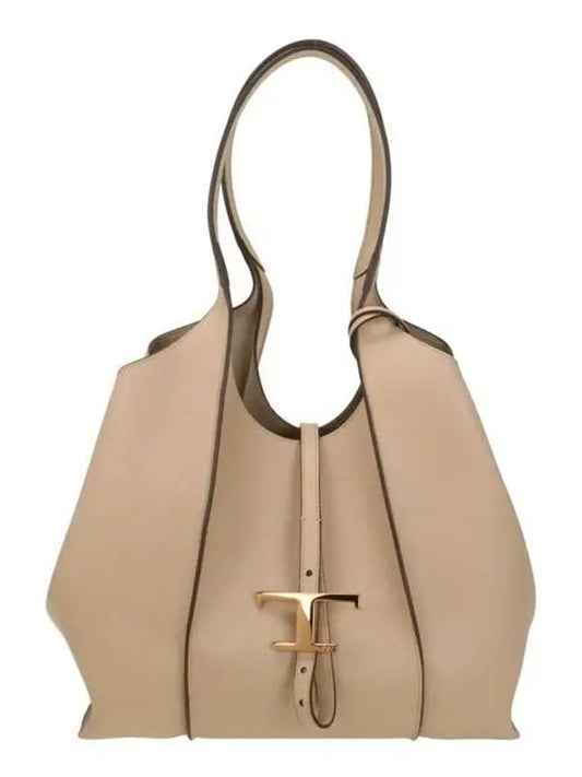 Logo T Timeless Leather Tote Bag Beige - TOD'S - BALAAN 2